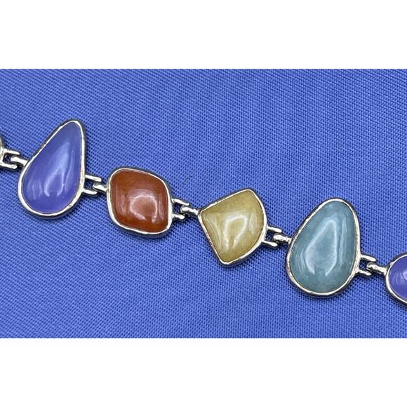 Sterling Silver Bracelet Jade Multi Color Green Purple Lavender Toggle HN China - Picture 4 of 9